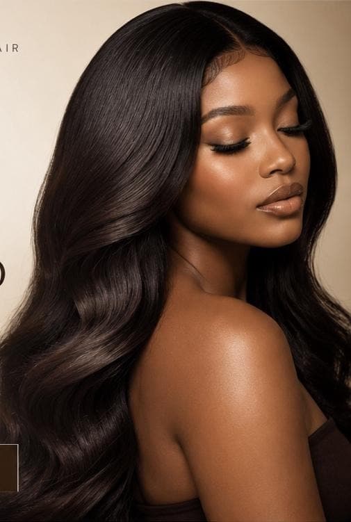 Long, glossy dark hair falling past the shoulders
